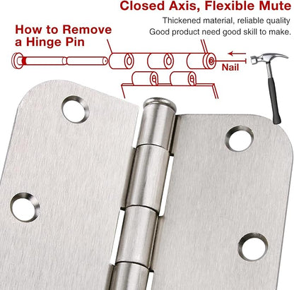 18 Pack Interior Satin Nickel Door Hinges Brushed 3.5 Inch x 1/2" Rounded 5/8 - Image 5