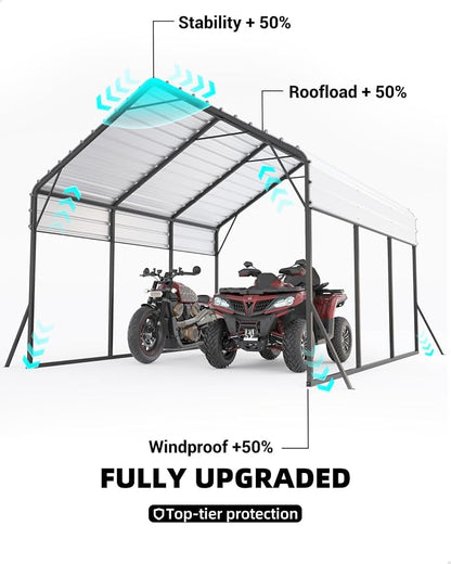 13'x16'x11' Metal Carport, Steel Heavy Duty Car Ports - Image 4