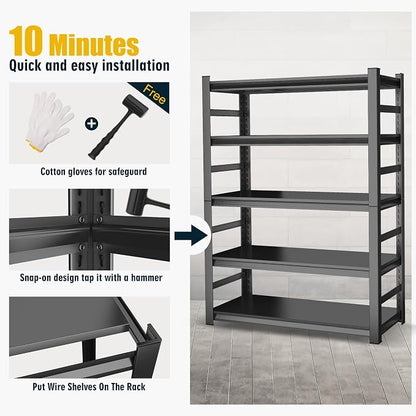 78" H, Metal Garage Shelving Heavy Duty 5-Tier Adjustable Storage Shelves Easy - Image 5
