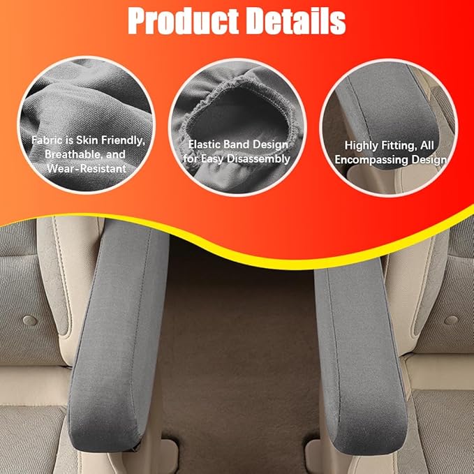 2PC Car Front Seat Armrest Covers, Universal Size Seat Arm Rest Cover, Flat - Image 3