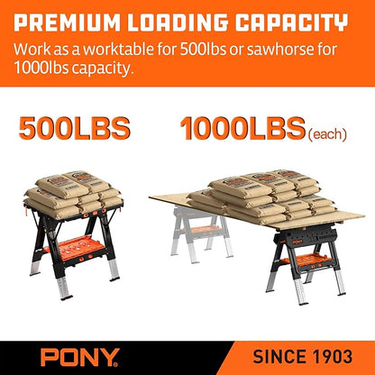 Pony Portable Folding Work Table, 2-in-1 as Sawhorse & Workbench, 31” W×25” - Image 5