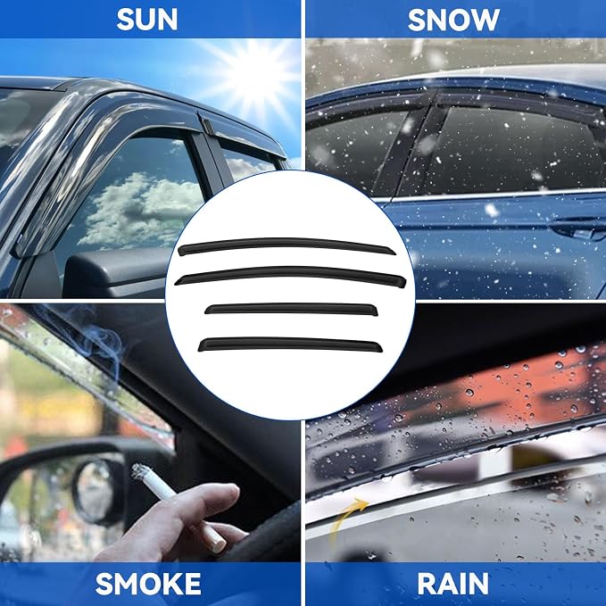4pcs Front+Rear Smoke Tint Sun/Rain Guard Outside Mount Tape-On Vent Window - Image 3