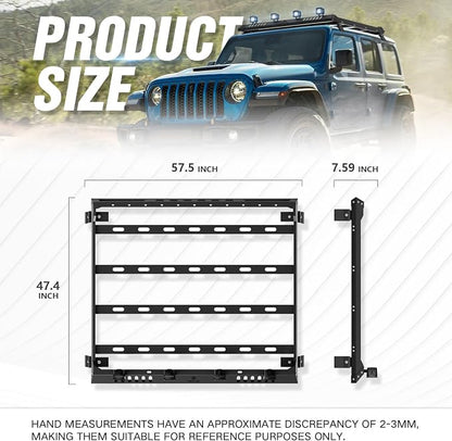 Roof Rack Cargo Basket with 4 PCS LED Light Bar Compatible with 2007-2024 Jeep - Image 3