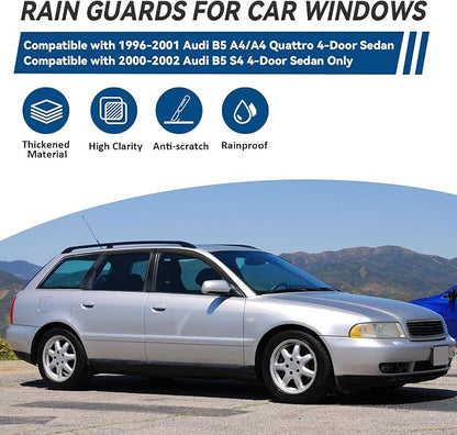 4pcs Front+Rear Smoke Tint Sun/Rain Guard Outside Mount Tape-On Vent Window - Image 2