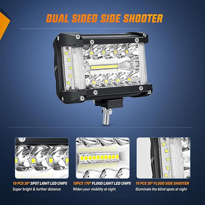 Nilight Side Shooter Light Bar 4.3 Inch Triple Row Spot Flood Combo - Image 5