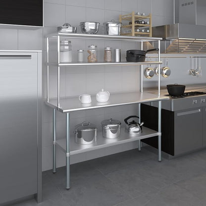 Amgood Stainless Steel Work Table Double Tier Overshelf | Metal Kitchen Prep - Image 8