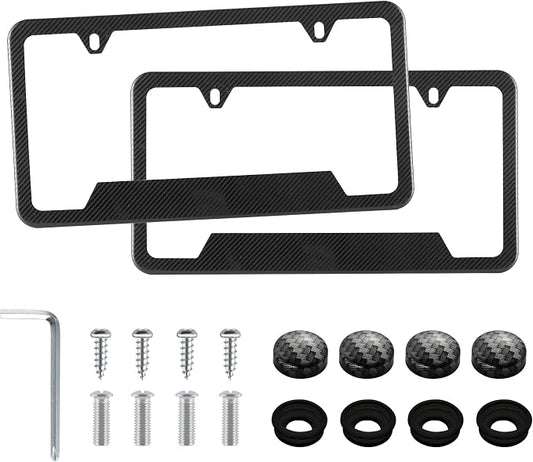 LivTee Carbon Fiber License Plate Frames, 2 Holes Stainless Steel License Plate by LivTee