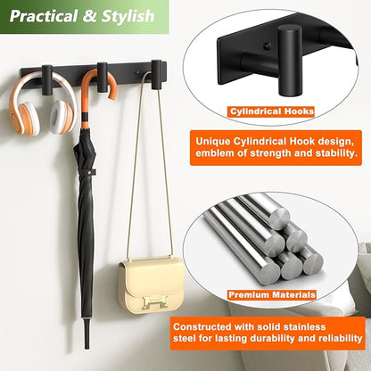 Wall Mounted Coat Rack-3 Hooks, Heavy Duty Stainless Steel Hook Rail - Image 4