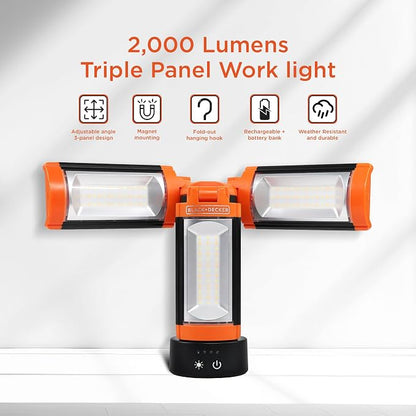 BLACK+DECKER Utility Light, Rechargeable 2000 Lumens LED 3 Panel Work Light - Image 2