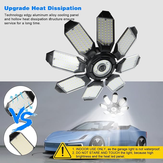 Garage Lights - 40000LM Super Bright Garage Lights Ceiling Led w/ 8 Deformable - Image 4
