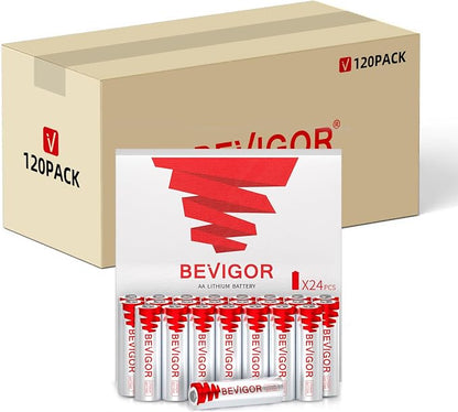 BEVIGOR Lithium Batteries AA, 120 Bulk Pack 1.5V 3000mAh High Performance by BEVIGOR