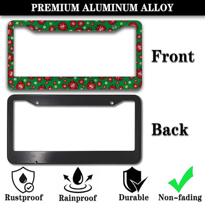 License Plate Frame Red Green License Plate Protector Cute Ladybug and Flowers - Image 3