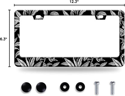 Black White Tropical Leaf License Plate Frame License Plate Stainless Steel - Image 8