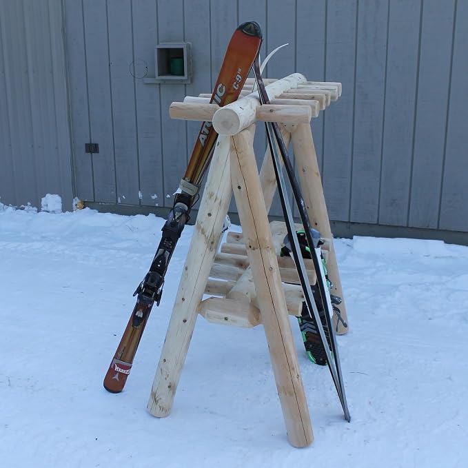 13-Place Freestanding Log Ski Rack Holder, Indoor & Outdoor Snowboard Racks - Image 6
