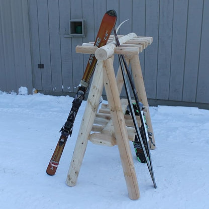 13-Place Freestanding Log Ski Rack Holder, Indoor & Outdoor Snowboard Racks - Image 5