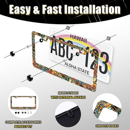 Ethnic Tribal Texture License Plate Frame Boho License Plate Holder Stainless - Image 7