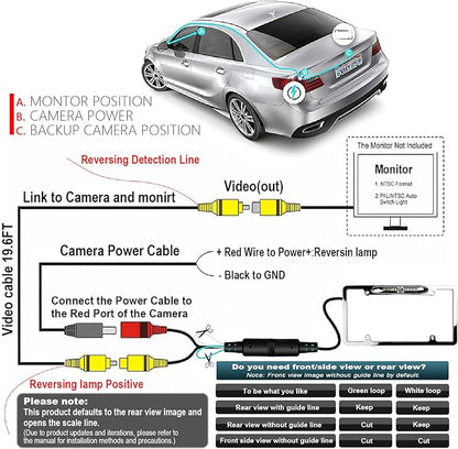 License Plate Backup Camera, JPP Front/Rear View Camera 170° Viewing Angle - Image 6