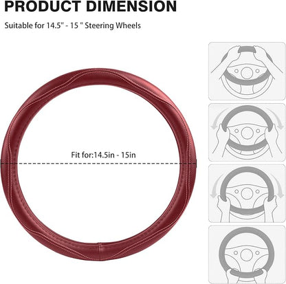 High-Grade Wine Red Genuine Leather Steering Wheel Cover - Image 6