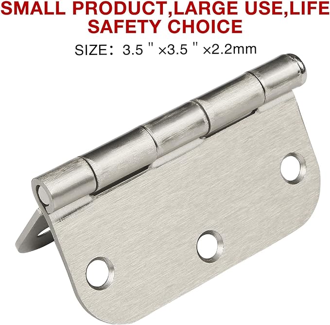 42 Pack Rounded Door Hinges Brushed Nickel 3.5 Inch Interior 5/8" 3-1/2" Flat - Image 5