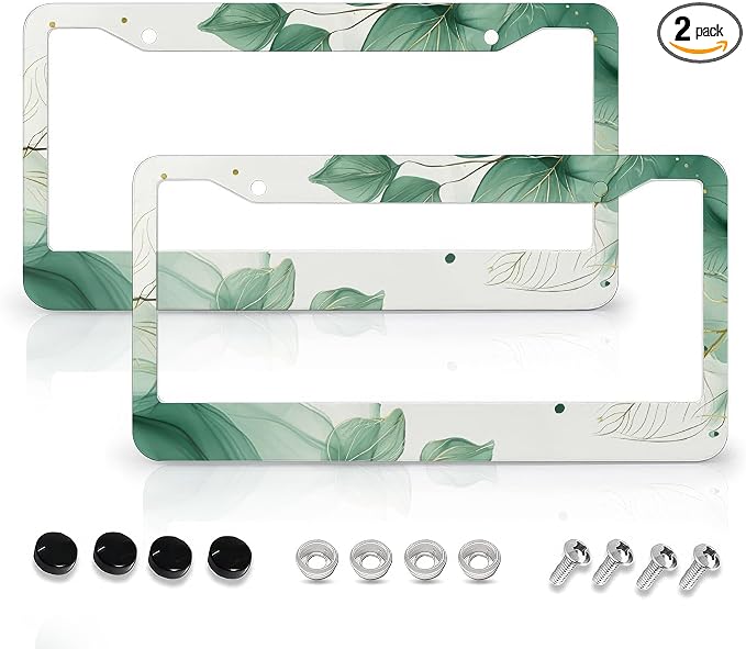 Watercolor Green Palm Leaves License Plate Frames by LMUCYISYIS