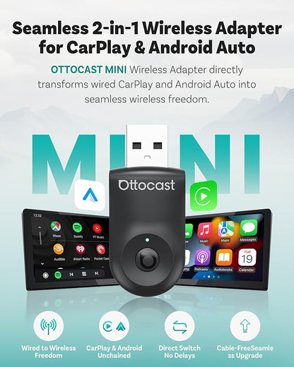 OTTOCAST Mini 2025 2-in-1 Wireless CarPlay/Android Auto Adapter, 5GHz WiFi - Image 2