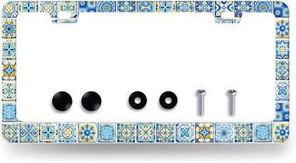 Blue White Mexican Tiles License Plate Frame Boho License Plate Holder by RNKATIH