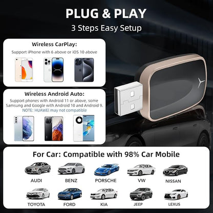 Mini Wireless CarPlay Adapter for iPhone, 2 in 1 CarPlay and Android Auto - Image 8