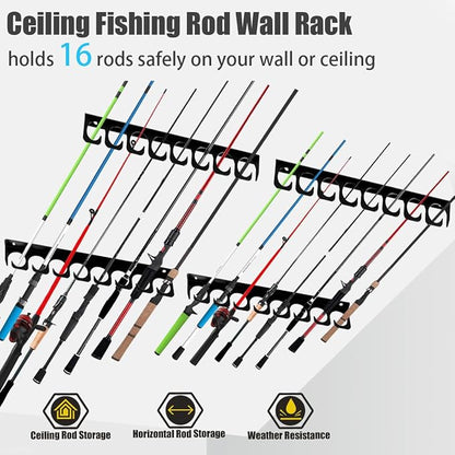 Wall Mounted Fishing Rod Rack Holder Ceiling Storage Hook Hanger Display Metal - Image 2
