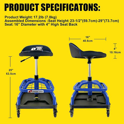 Rolling Shop Stool with Wheels, Garage Work Mechanic Stool with Backrest - Image 9