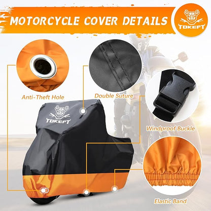 Motorcycle Cover, All-Season Waterproof Outdoor Sun Protection Fit up to 91 - Image 3