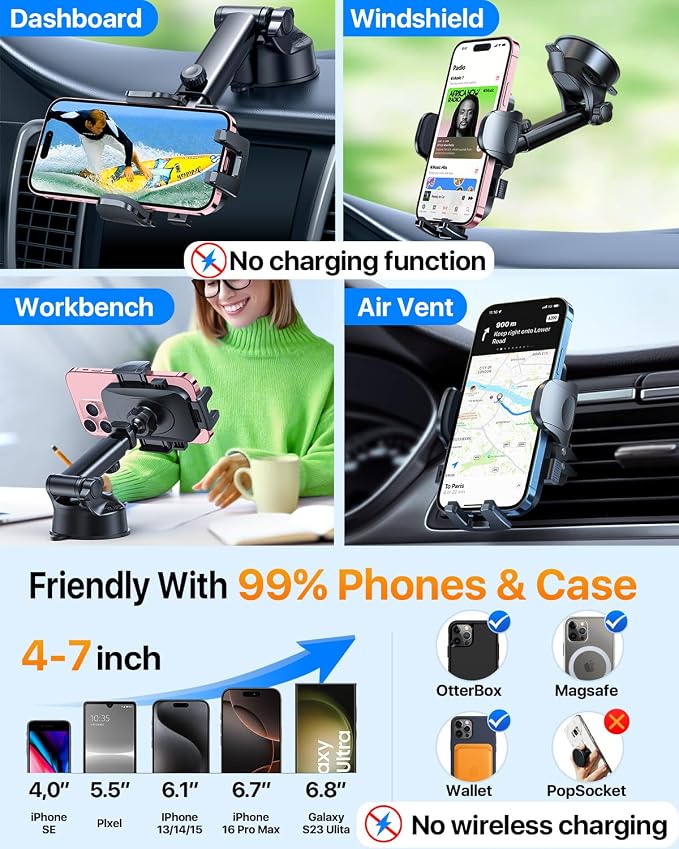 HTU 2025 Upgraded Car Phone Holder 【Safety Certs & No Smell】 Cell Phone Holder - Image 6