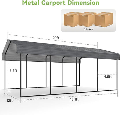 Real Relax 12x20FT Heavy Duty Metal Carport, Outdoor Carport Canopy - Image 6