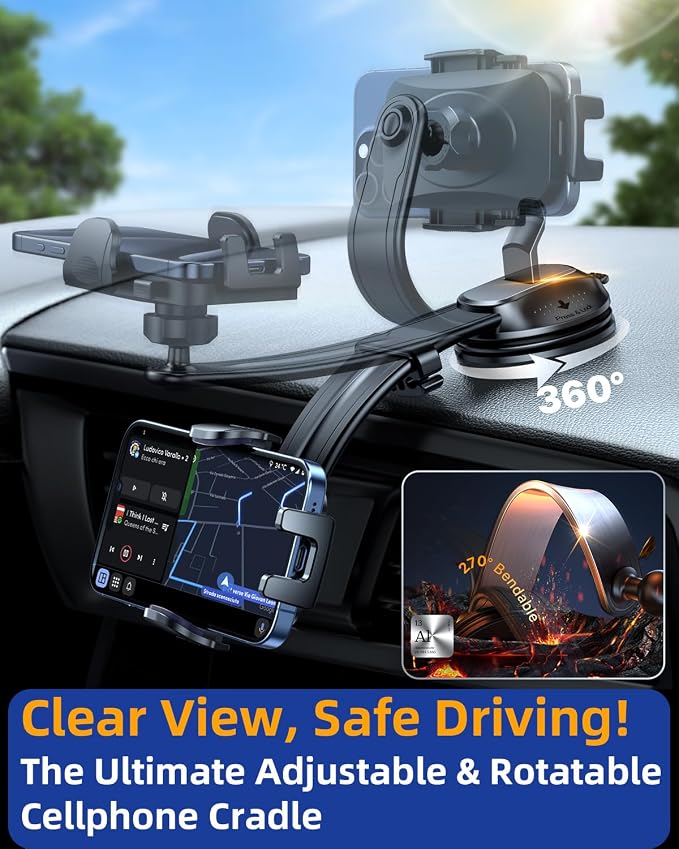 YRU Cell Phone Holder for Car Dashboard Windshield Phone Stand for iPhone16 15 - Image 3