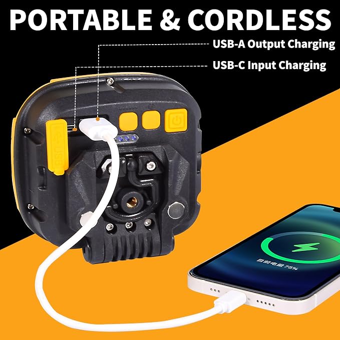 1Pack 5000LM Magnetic LED Work Light Rechargeable, 4-Level Brightness & 4-Tone - Image 3