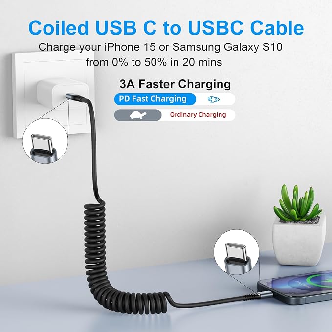 2Pack Coiled USB C to USB C Charger Cable - Image 2