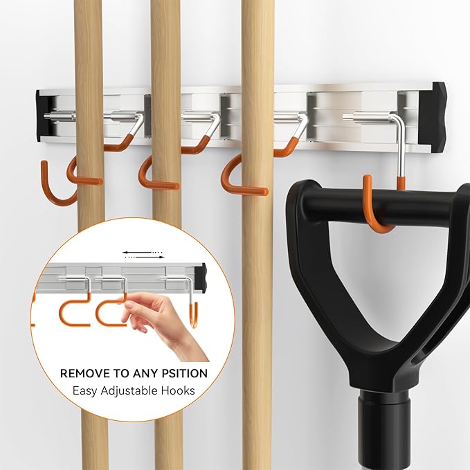 69'' Aluminum Alloy Garage Tool Organizer Hooks, Broom Holder Wall Mount - Image 3