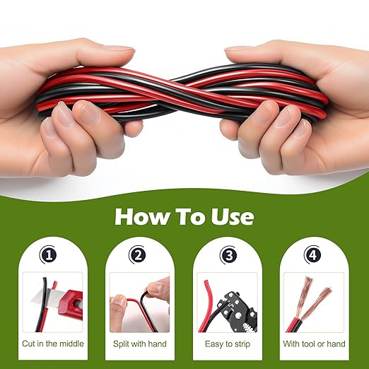 100FT 14/2 Gauge Red Black Cable Hookup Electrical Wire LED Strips Extension - Image 3