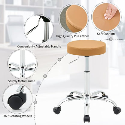 Office Desk Chair, Adjustable Swivel Rolling Stool 19.5’’-26.6’’, Camel Brown - Image 4