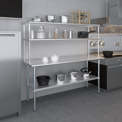 Amgood Stainless Steel Work Table Double Tier Overshelf | Metal Kitchen Prep - Image 8