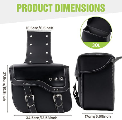 30L Motorcycle Saddlebags Water-Resistant PU Leather Storage - Image 3