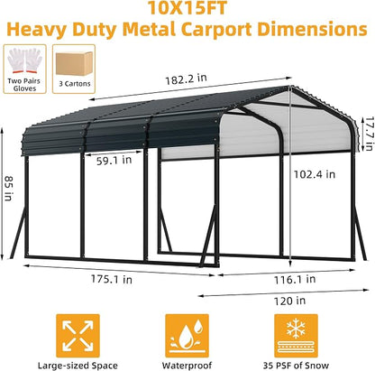 10 x 15 FT Metal Carport with Galvanized Steel Roof, Heavy Duty Metal Roof - Image 2