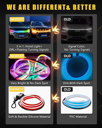 RGB Hood Light Strip with Sequential Turn Signal Indicator Function Waterproof - Image 4