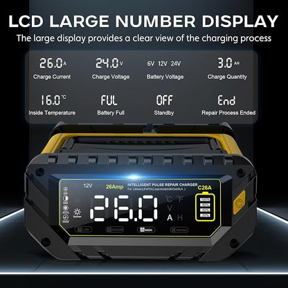 26-Amp Battery Charger, 6V/12V/24V Car Battery Charger & Maintainer, Trickle - Image 4