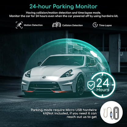 COOAU D30S 4K Dash Cam with GPS Wi-Fi, Front and Inside Dual 2.5K 1080P - Image 8