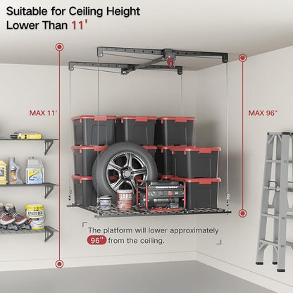 Overhead Garage Storage Lift, Adjustable Heavy-duty 4x4 Ft Ceiling Racks - Image 2