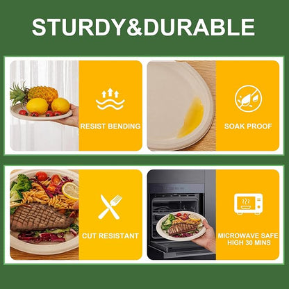 WELLIFE 100% Compostable Paper Plates 10 Inch, Biodegradable Bagasse, - Image 3