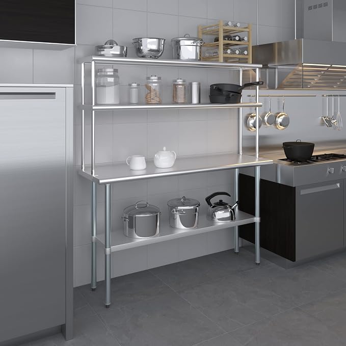 Amgood Stainless Steel Work Table Double Tier Overshelf | Metal Kitchen Prep - Image 6