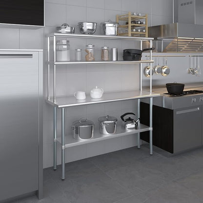 Amgood Stainless Steel Work Table Double Tier Overshelf | Metal Kitchen Prep - Image 6