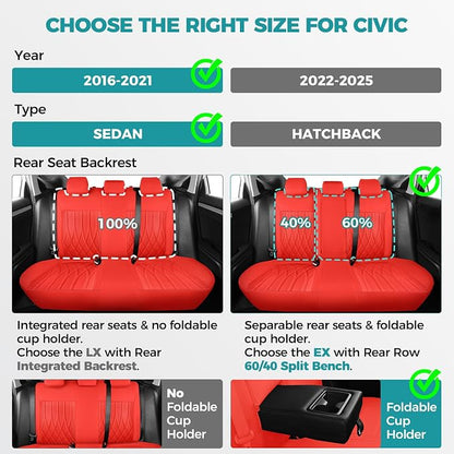 Seat Covers for Honda Civic Sedan EX-L, Sport 2016 2017 2018 2019 2020 2021 - Image 2