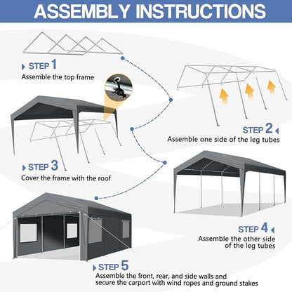 VINGLI 12 x 20 ft Outdoor Portable Storage Shed, Heavy Duty Bike Tent - Image 4
